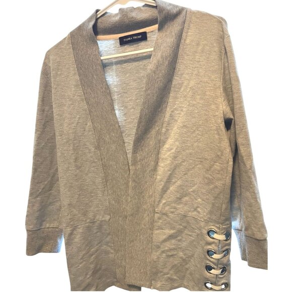 Ivanka Trump Sweater Womens Small Gray Open Front Cardigan Lace Up Grommet Knit - Picture 1 of 8